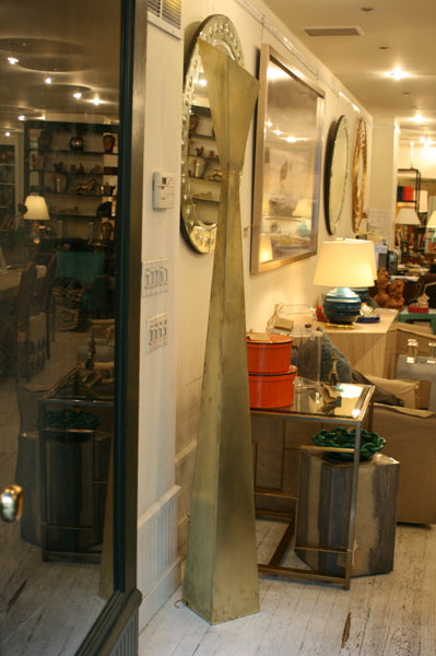 James De Wulf Brass Floor Lamp by De Wulf, showing brass floor lamp in live shot.