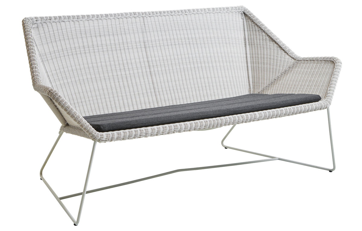 Breeze 2 Seater Lounge Sofa by Cane-Line - White Grey Fiber Weave, Black Natte Cushion.