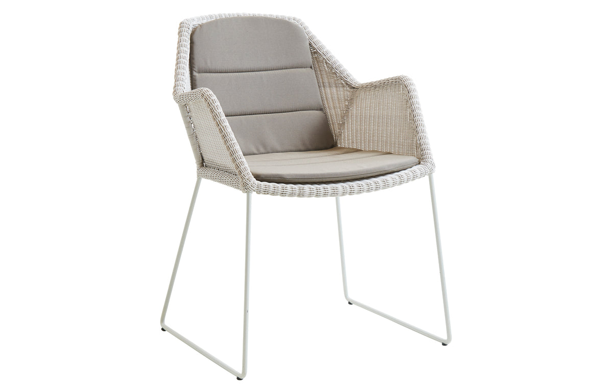 Breeze Dining Chair by Cane-Line - White Grey Fibre Weave, Natte Taupe Cushion Set.