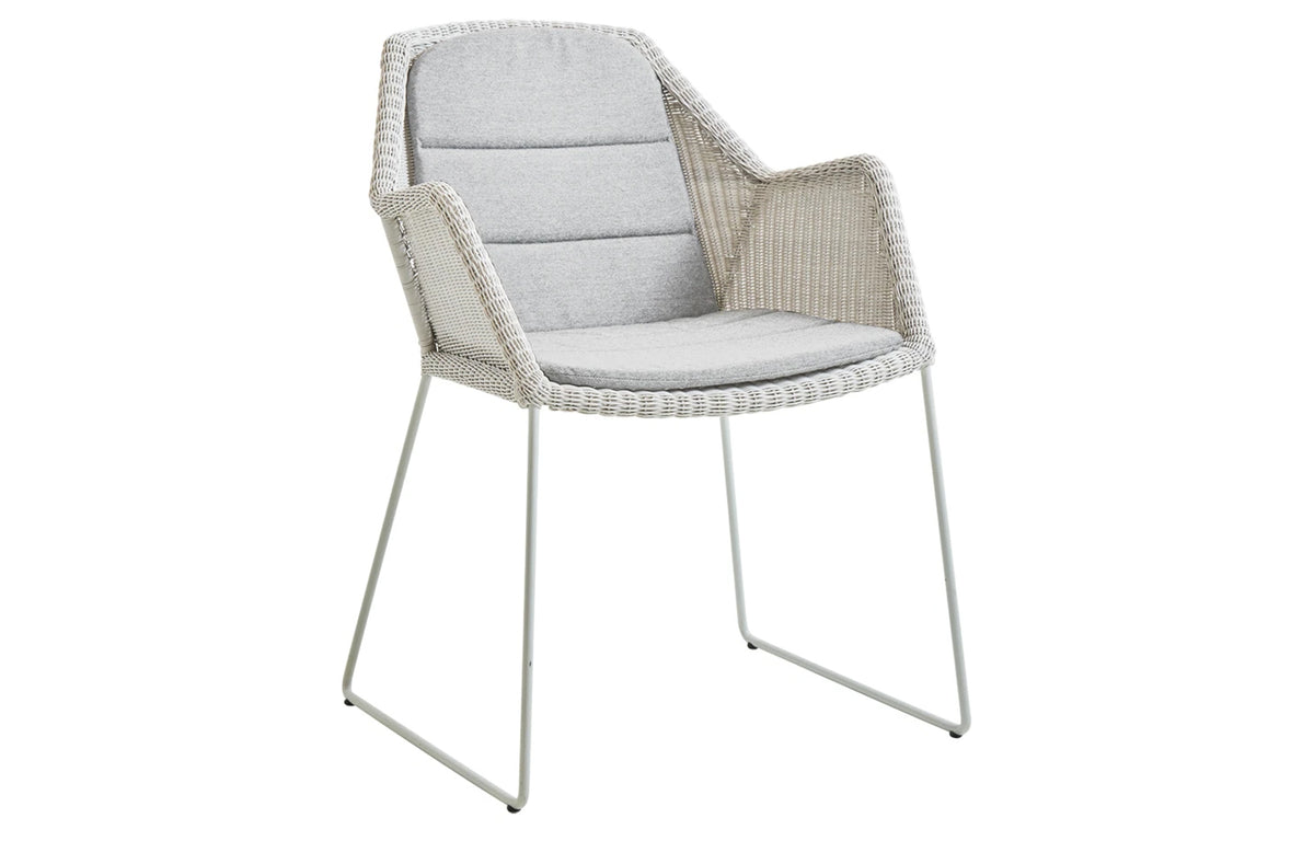Breeze Dining Chair by Cane-Line - White Grey Fibre Weave, Natte Light Grey Cushion Set.