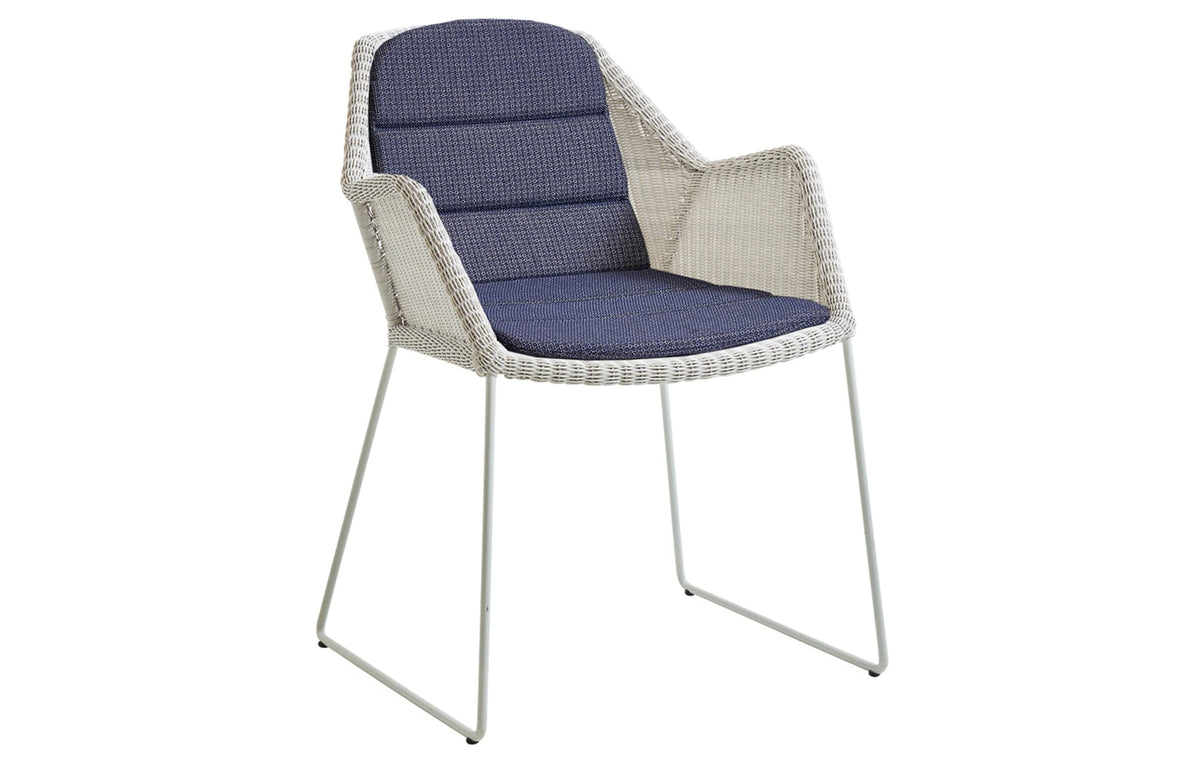 Breeze Dining Chair by Cane-Line - White Grey Fibre Weave, PP Blue Cushion Set.
