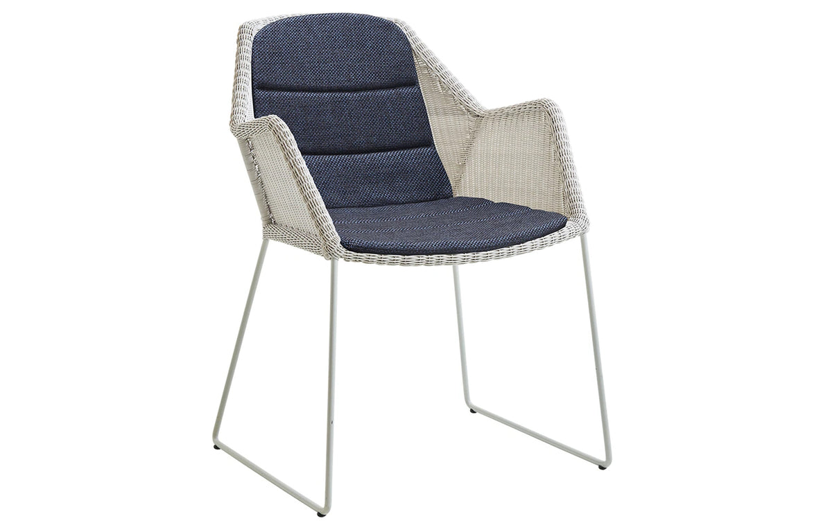 Breeze Dining Chair by Cane-Line - White Grey Fibre Weave, Limit Dark blue Cushion Set.