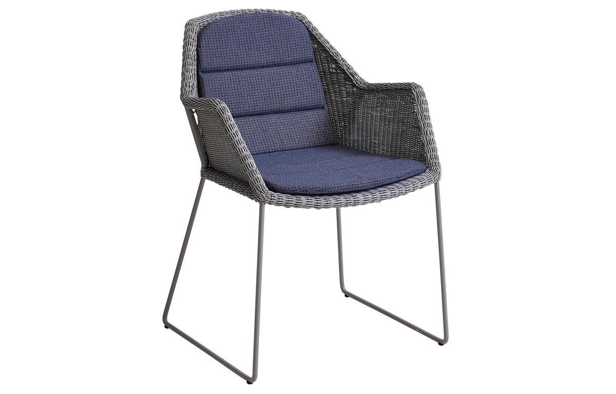 Breeze Dining Chair by Cane-Line - Light Grey Fibre Weave, PP Blue Cushion Set.