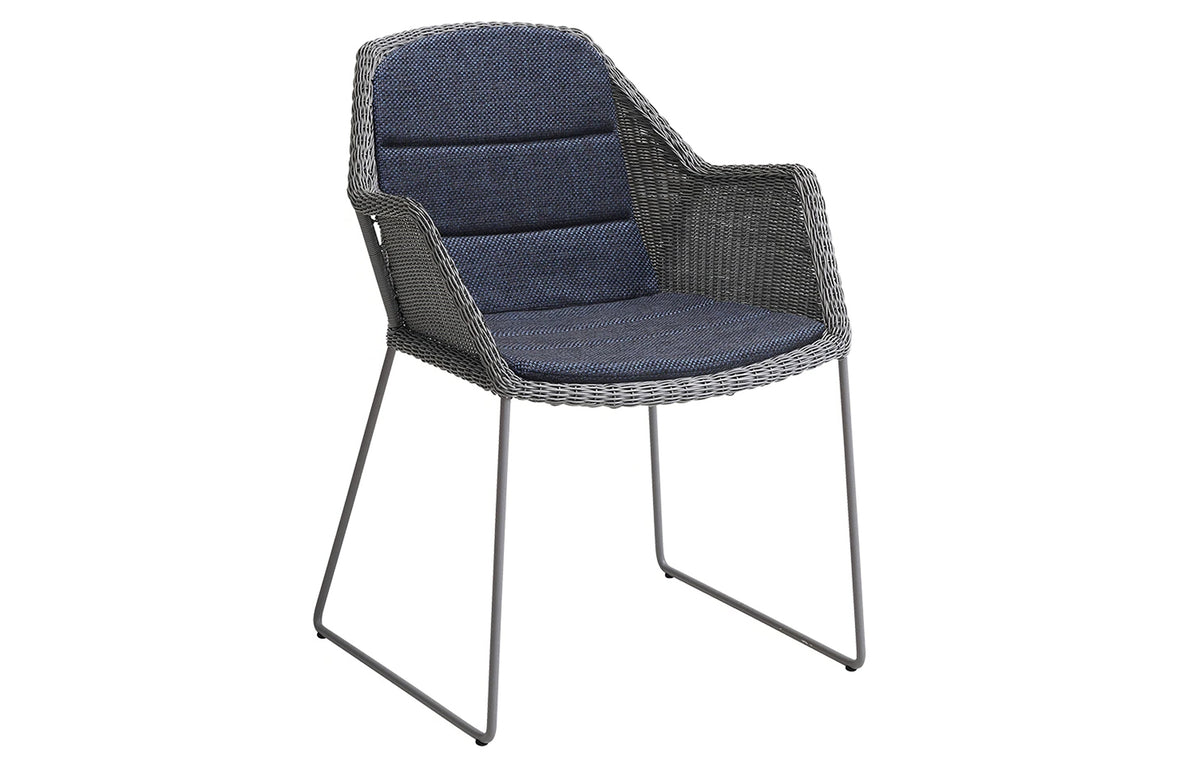 Breeze Dining Chair by Cane-Line - Light Grey Fibre Weave, Limit Dark Blue Cushion Set.