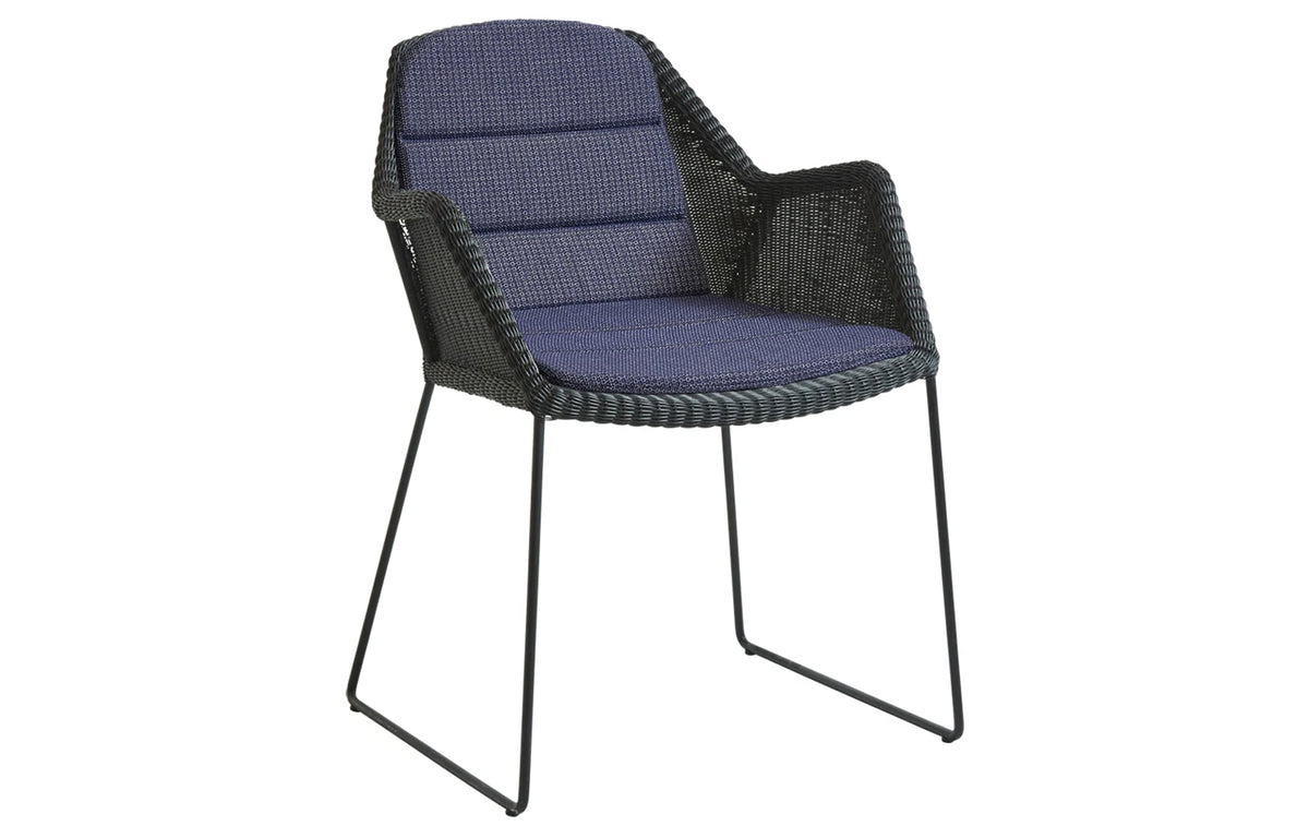 Breeze Dining Chair by Cane-Line - Black Fibre Weave, PP Blue Cushion Set.