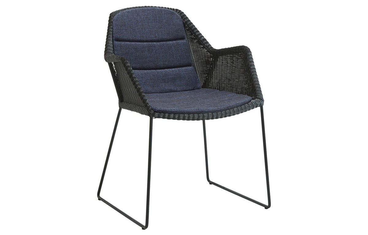 Breeze Dining Chair by Cane-Line - Black Fibre Weave, Limit Dark Blue Cushion Set.