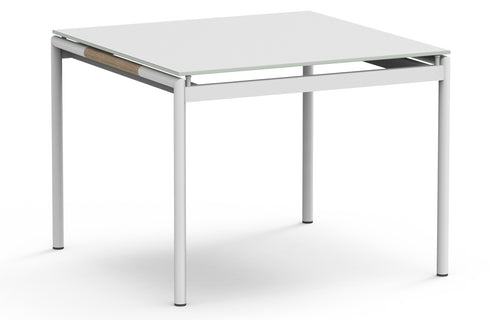 Breeze Dining Table by Harbour - White Aluminum + White Etched Glass.