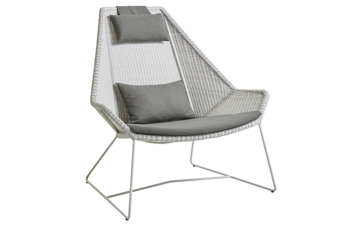 Breeze Highback Chair by Cane-Line - White Grey Fiber Weave, Taupe Natte Cushion Set.