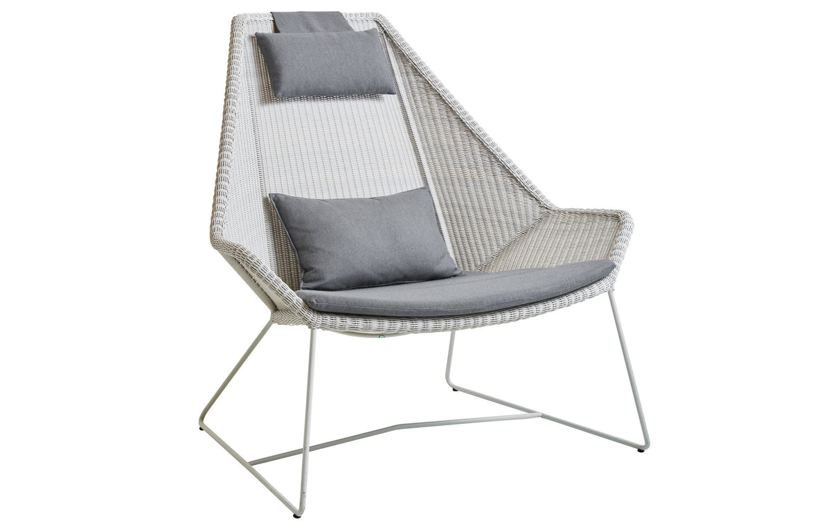 Breeze Highback Chair by Cane-Line - White Grey Fiber Weave, Grey Natte Cushion Set.