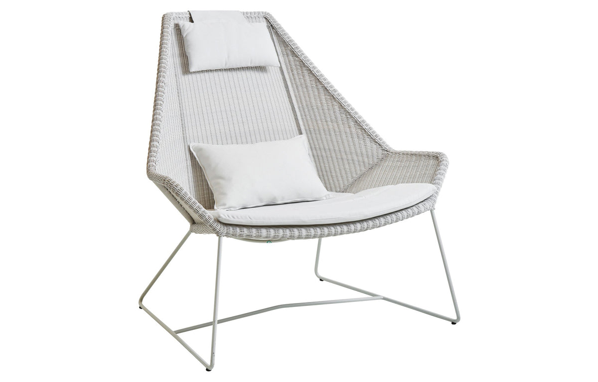 Breeze Highback Chair by Cane-Line - White Grey Fiber Weave, White Natte Cushion Set.