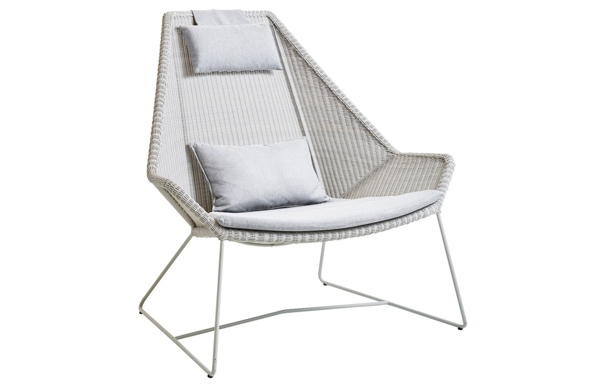 Breeze Highback Chair by Cane-Line - White Grey Fiber Weave, Light Grey Natte Cushion Set.