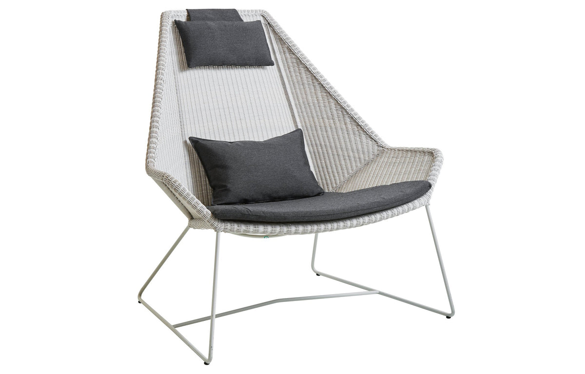Breeze Highback Chair by Cane-Line - White Grey Fiber Weave, Black Natte Cushion Set.