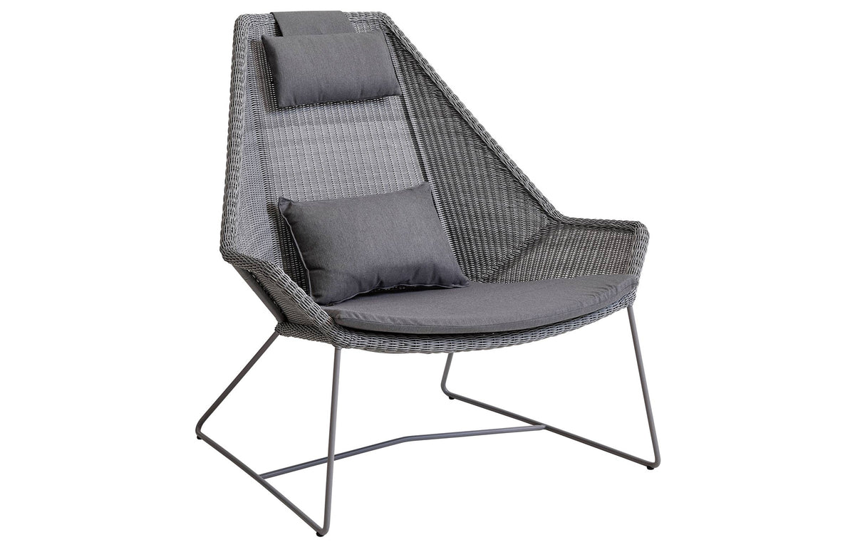 Breeze Highback Chair by Cane-Line - Light Grey Fiber Weave, Grey Natte Cushion Set.