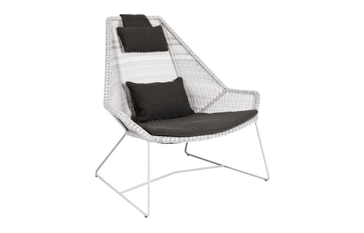 Breeze Highback Chair by Cane-Line - White Grey Fiber Weave, Dark Grey Focus Cushion Set.