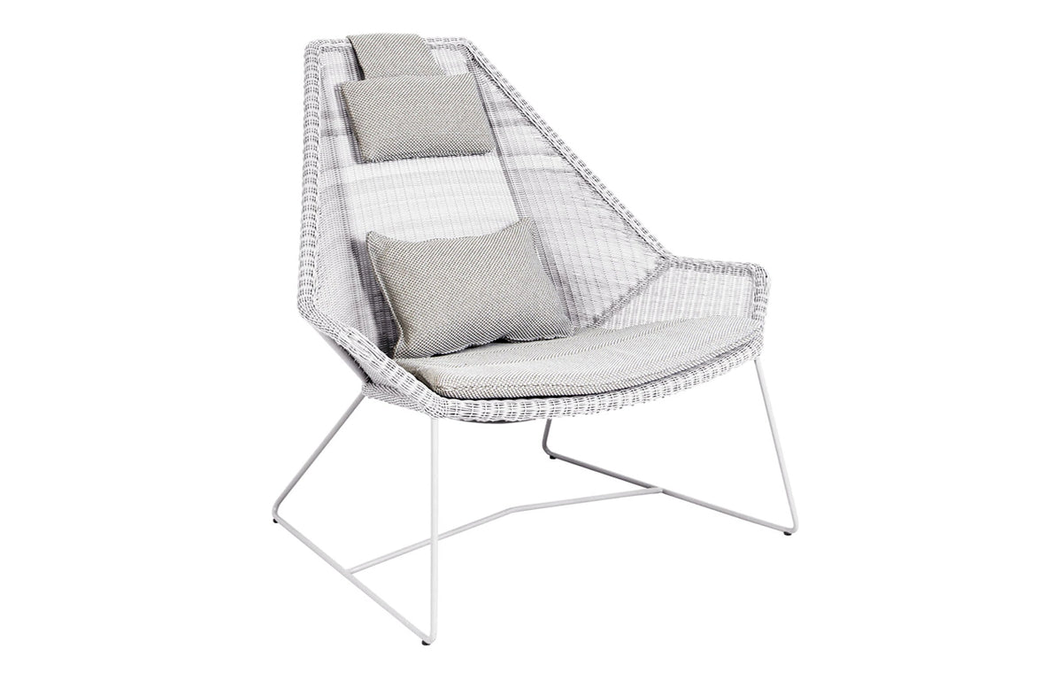 Breeze Highback Chair by Cane-Line - White Grey Fiber Weave, Light Grey Focus Cushion Set.
