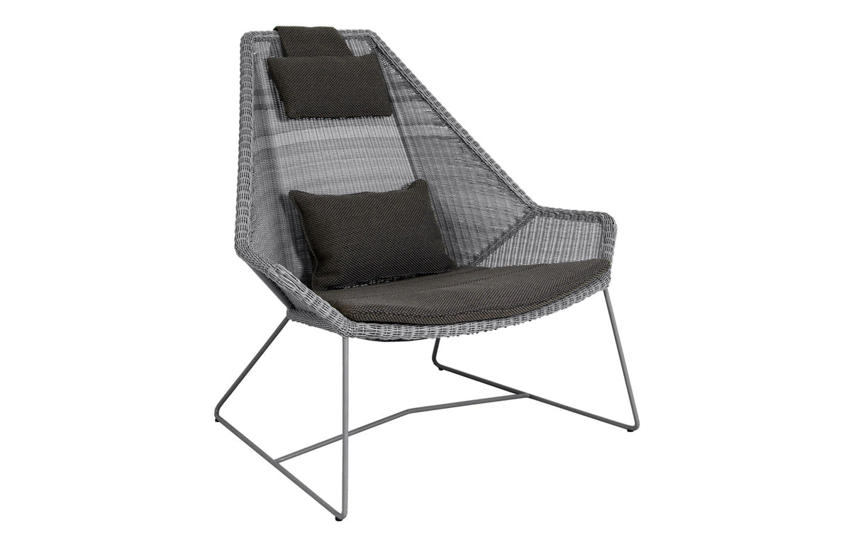 Breeze Highback Chair by Cane-Line - Light Grey Fiber Weave, Dark Grey Focus Cushion Set.