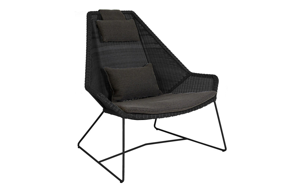 Breeze Highback Chair by Cane-Line - Black Fiber Weave, Dark Grey Focus Cushion Set.