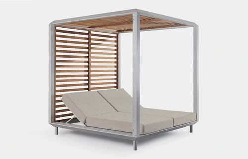 Breeze XL Outdoor Cabana by Harbour Outdoor - White Powder Coated Aluminum, Marble Panama Fabric