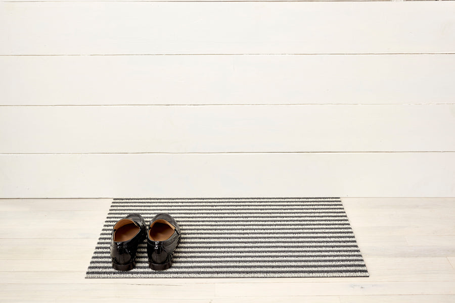 Breton Stripe Shag Floor Mat by Chilewich, showing breton stripe shag floor mat in live shot.