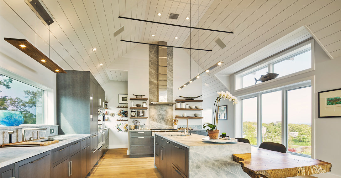 Brevis LED Linear Pendant by Cerno, showing brevis led linear pendant in live shot.