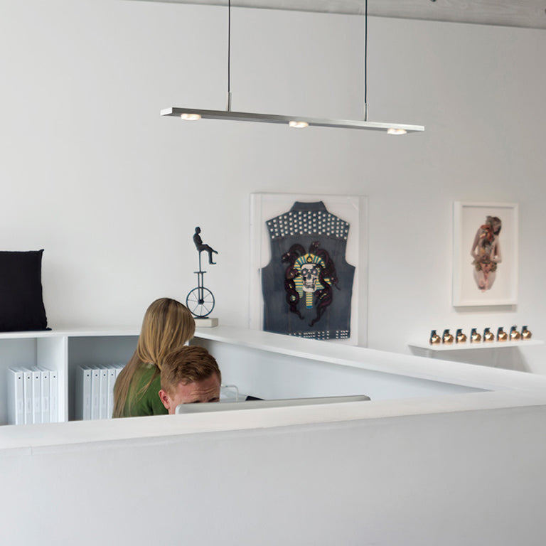 Brevis LED Linear Pendant by Cerno, showing brevis led linear pendant in live shot.