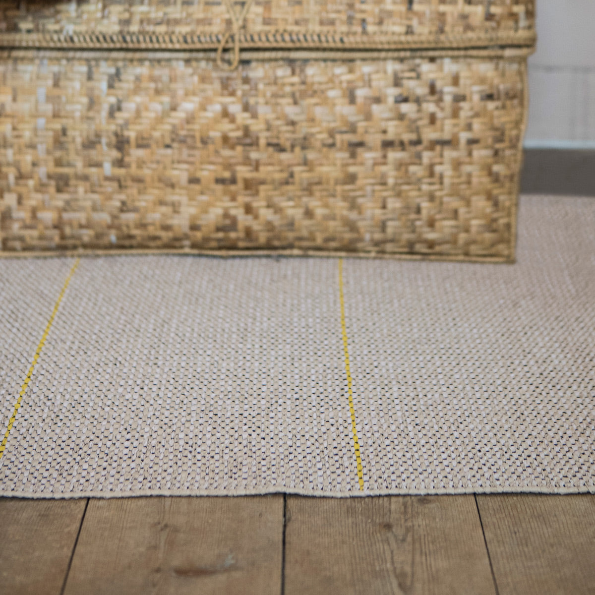 Brielle Woven Plastic Rug by Brita, showing closeup view of brielle woven plastic rug in live shot.