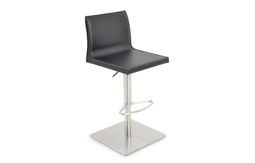 Polo Piston Stool by SohoConcept - Brushed Stainless Steel, Black Bonded Leather (Low Back).