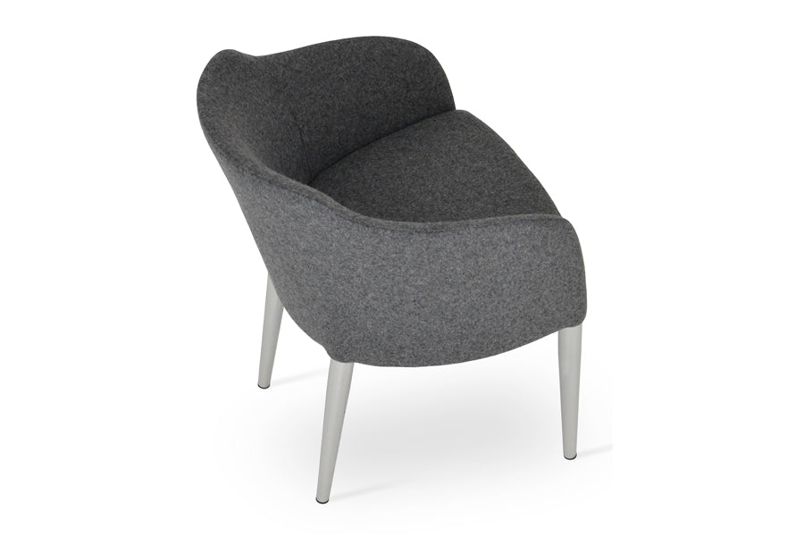 Buca Metal Dining Armchair by SohoConcept, showing back view of the chair in dark grey camira wool.