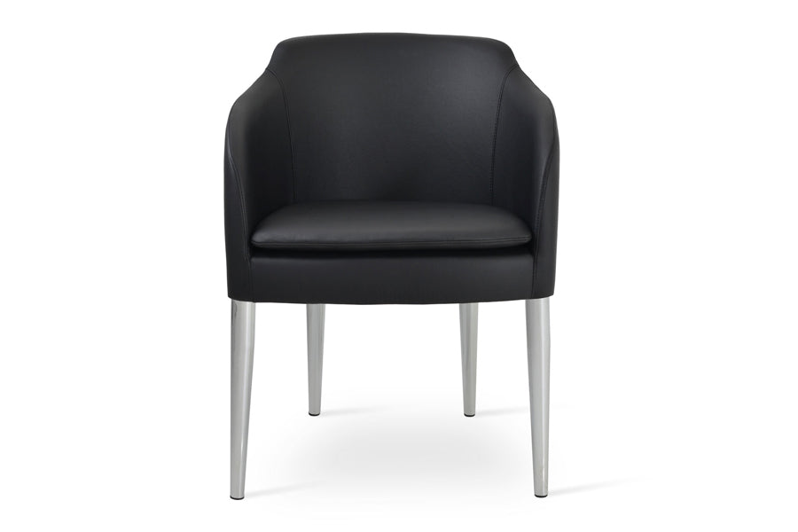 Buca Metal Dining Armchair by SohoConcept, showing front view of the black leatherette buca metal dining armchair.