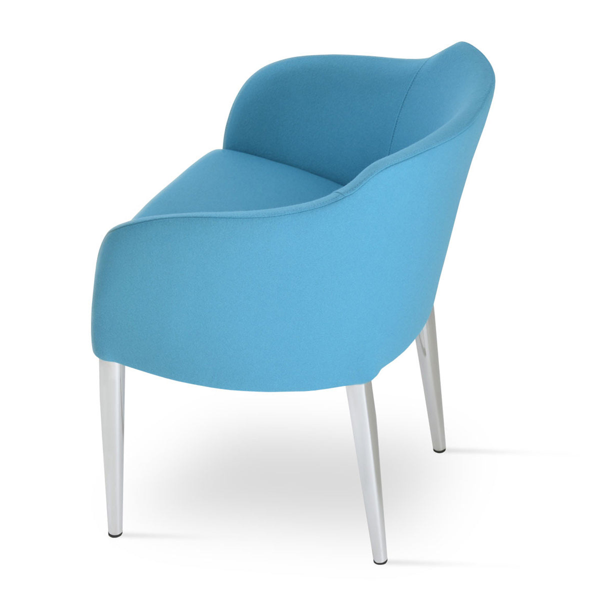Buca Metal Dining Armchair by SohoConcept, showing back view of metal dining armchair in turquoise camira wool.