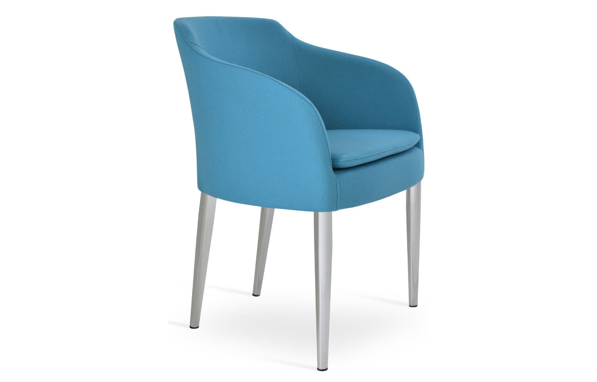 Buca Metal Dining Armchair by SohoConcept - Camira Blazer Turquoise Wool.