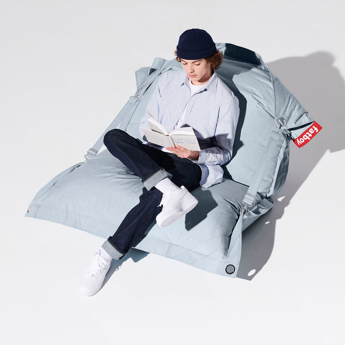 Buggle-Up Outdoor Bean Bag by Fatboy, showing buggle-up outdoor bean bag in live shot.
