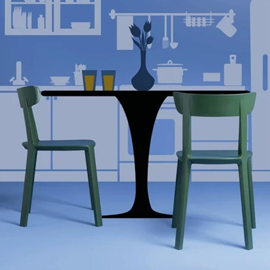 Cadrea Chair by Toou, showing back & side view of cadrea chair with table in live shot.