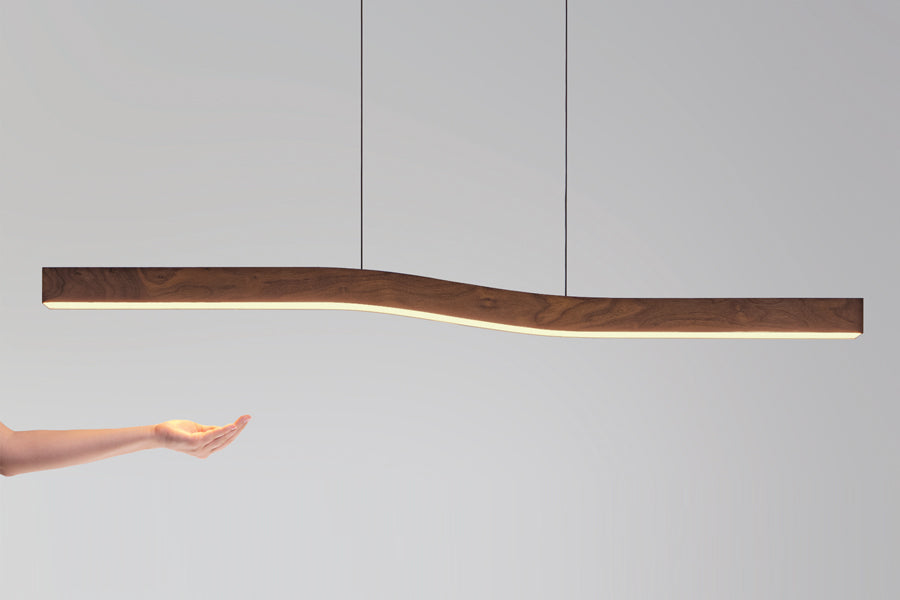 Camur LED Linear Pendant by Cerno, showing camur led linear pendant in live shot.