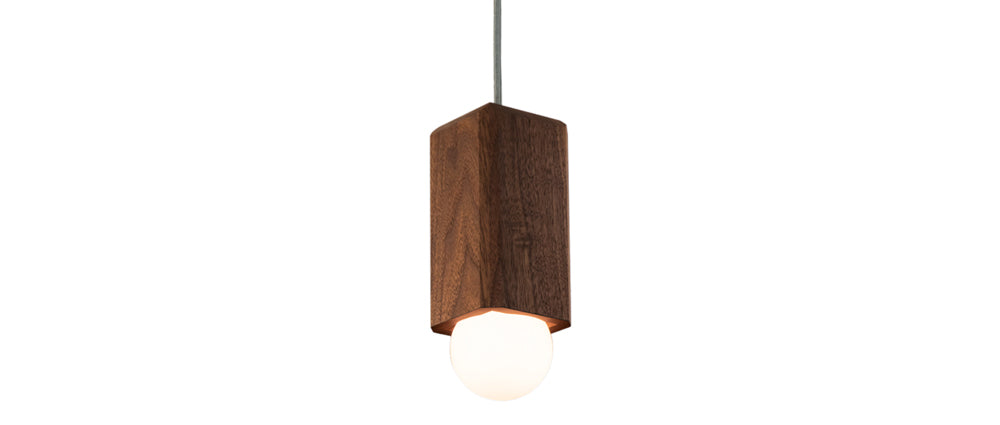 Cano Pendant by Cerno, showing front view of cano pendant in walnut wood.
