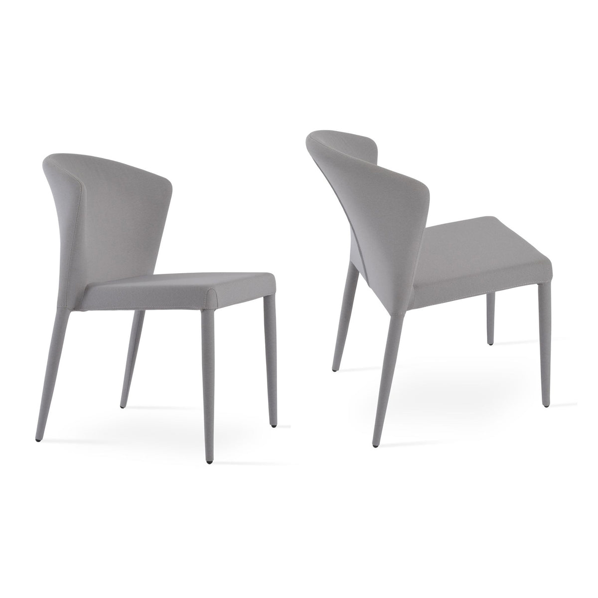 Capri Full Upholstered Stackable Chair by SohoConcept, showing two chairs in camira era light grey fabric.