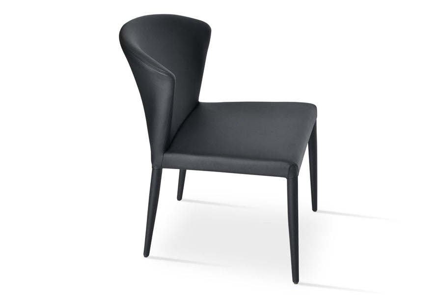 Capri Full Upholstered Stackable Chair by SohoConcept, showing angle view in black ppm.