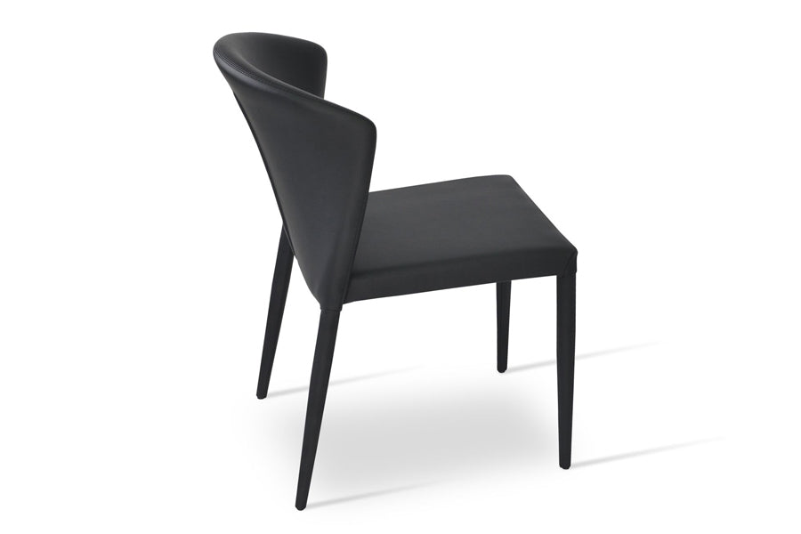 Capri Full Upholstered Stackable Chair by SohoConcept, showing angle view in black ppm.