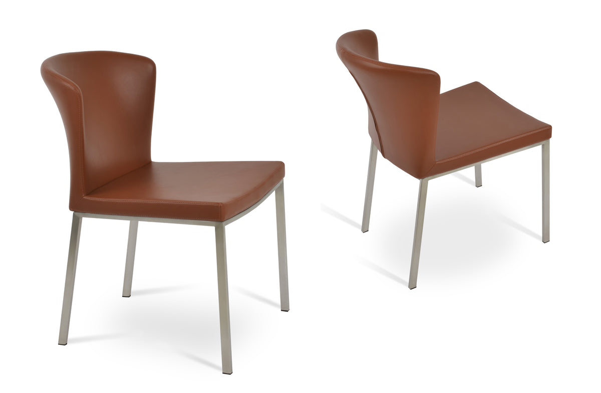 Capri Metal Dining Chair by SohoConcept, showing two metal dining chairs in hazelnut ppm-s.