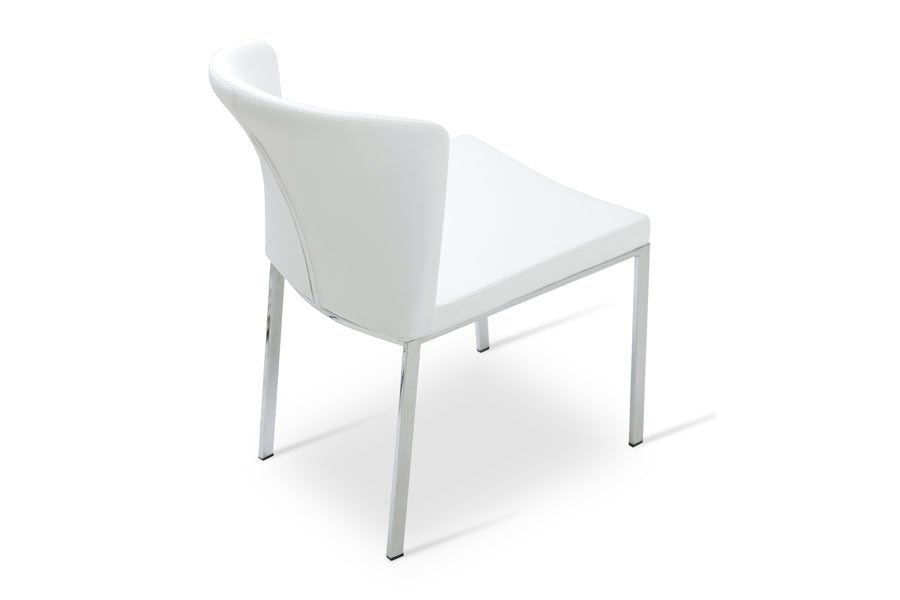 Capri Metal Dining Chair by SohoConcept, showing back view of metal dining chair in white ppm.