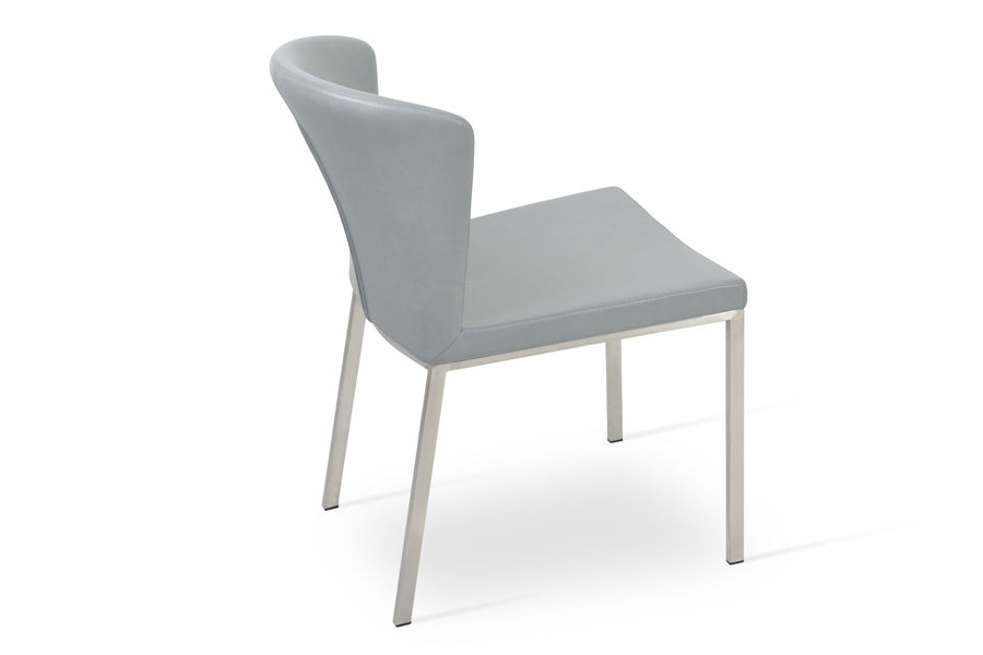 Capri Metal Dining Chair by SohoConcept, showing angle view in light grey ppm with chrome base.