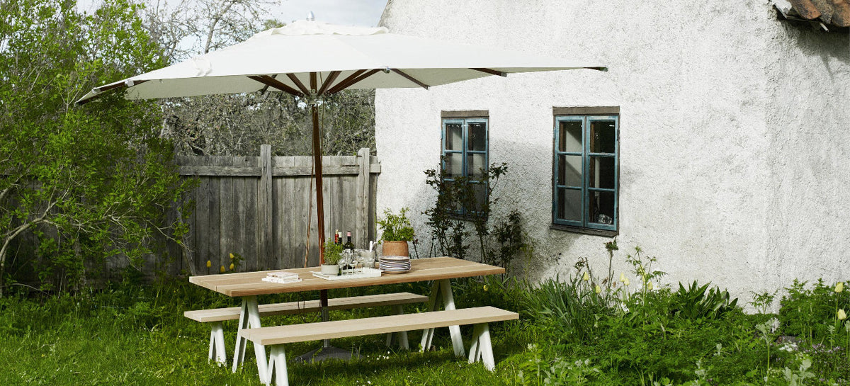 Capri Outdoor Umbrella Foot by Skagerak, showing capri outoor umbrella foot in live shot.