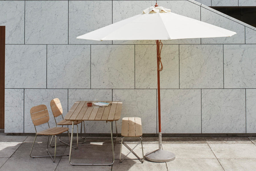 Capri Outdoor Umbrella Foot by Skagerak, showing capri outoor umbrella foot in live shot.