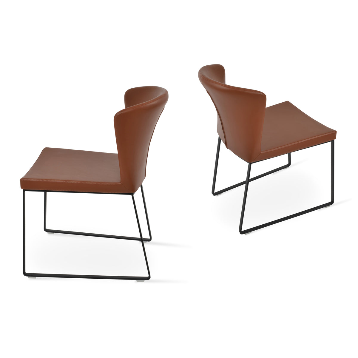 Capri Sled Dining Chair by SohoConcept, showing two chairs in hazelnut ppm-s with black powder base.