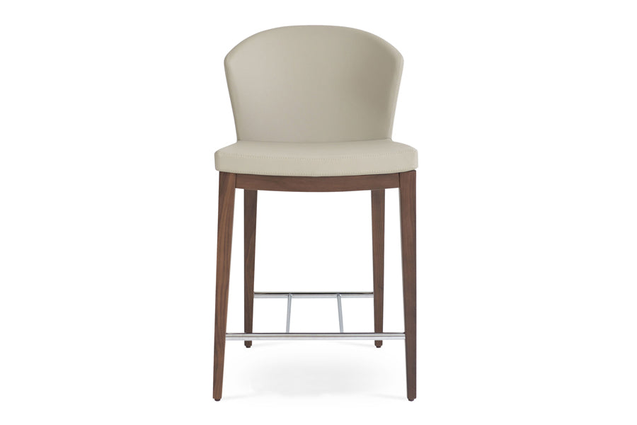 Capri Wood Stool by SohoConcept, showing front view in bone ppm with original american walnut base.