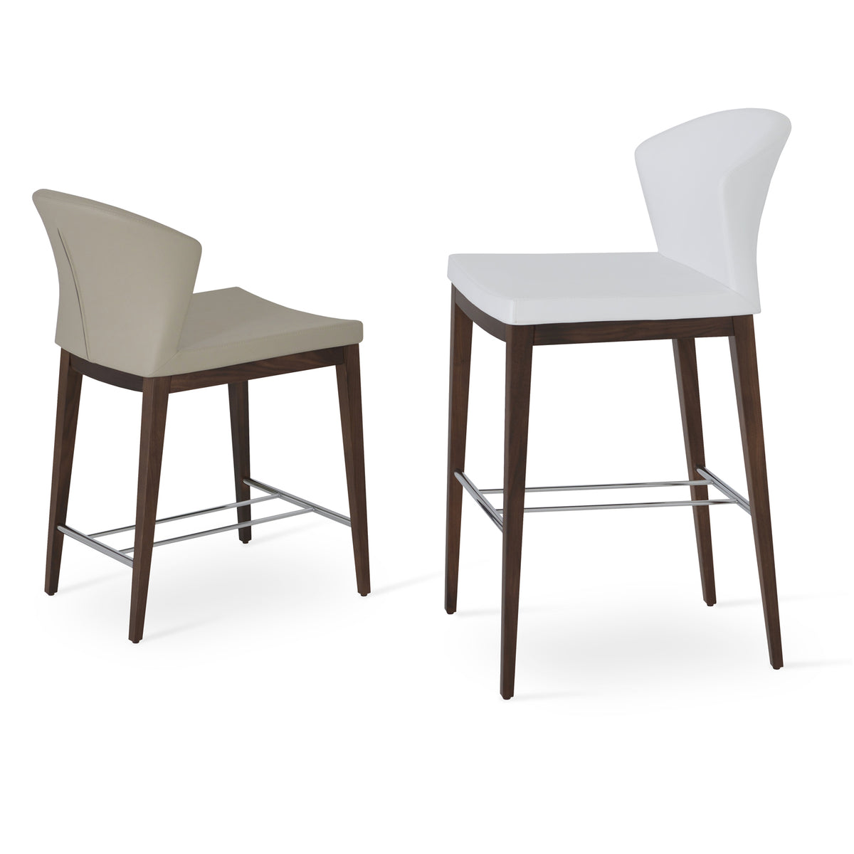 Capri Wood Stool by SohoConcept, showing wood counter/bar stools (low/high back) in original american walnut with white/bone ppm.