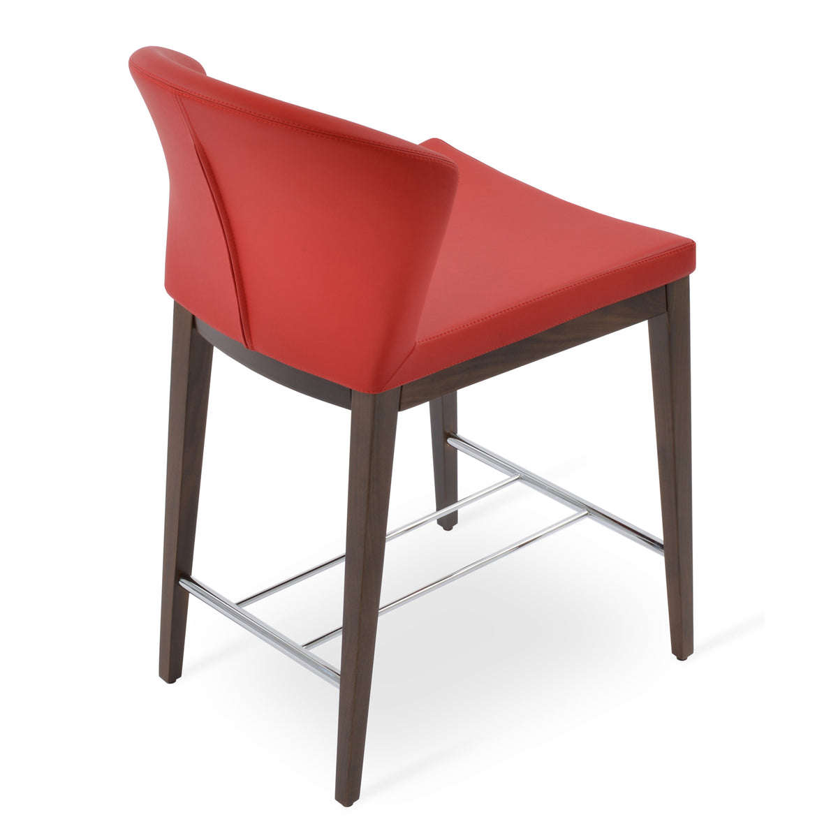 Capri Wood Stool by SohoConcept, showing back view of wood counter stool (low back) in original american walnut with red ppm.