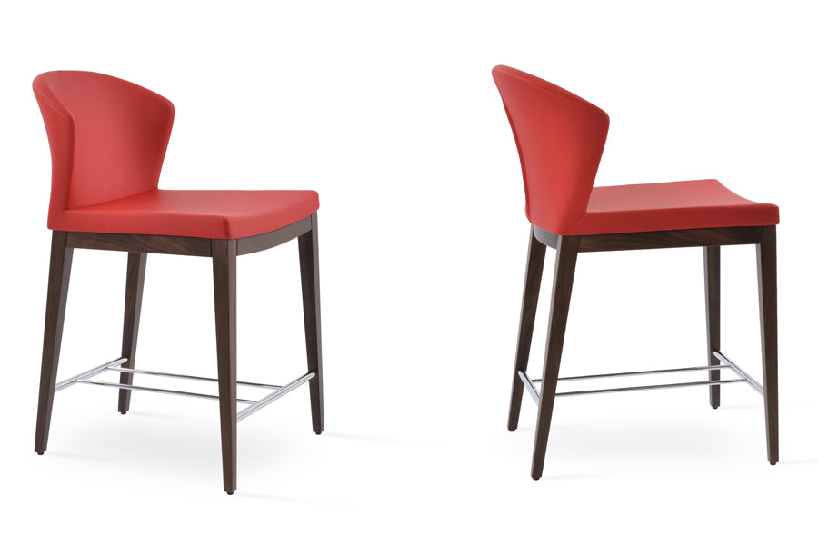 Capri Wood Stool by SohoConcept, showing two stools in red ppm finish with original american walnut base.