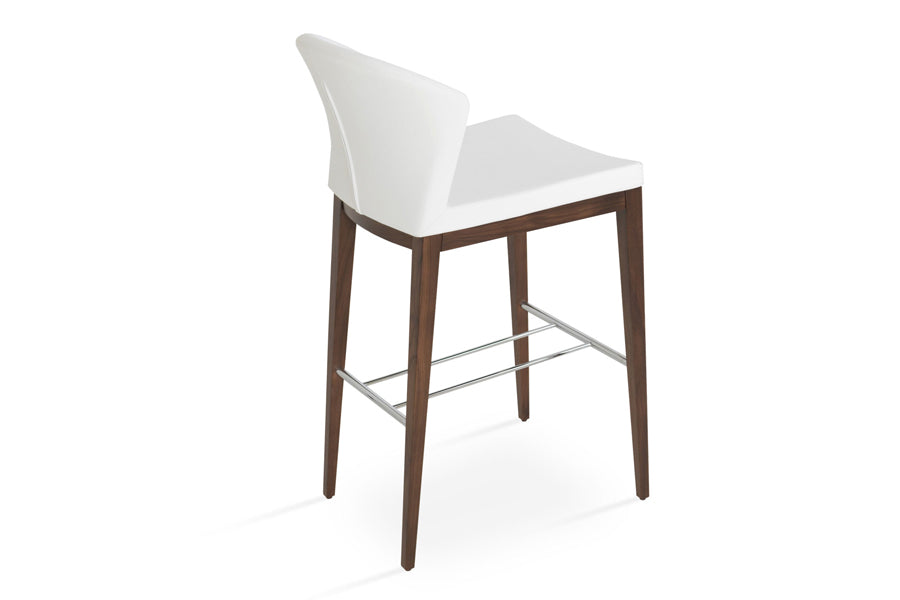 Capri Wood Stool by SohoConcept, showing back view in white ppm with original american walnut base.
