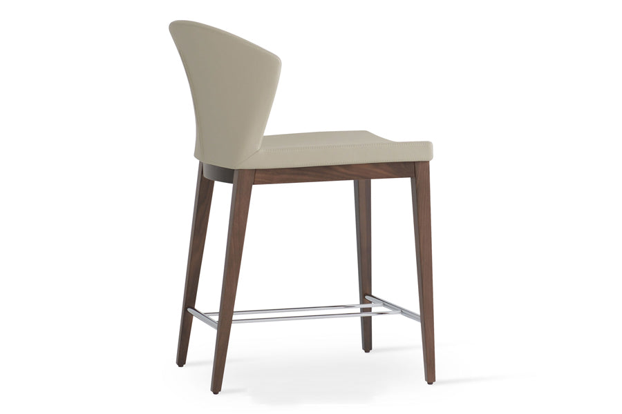 Capri Wood Stool by SohoConcept, showing side view in bone ppm with original american walnut base.